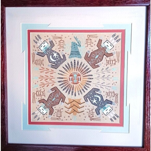 Authentic Navajo Indian Sand Art Painting Framed & Matted Signed John Benally - Picture 2 of 6